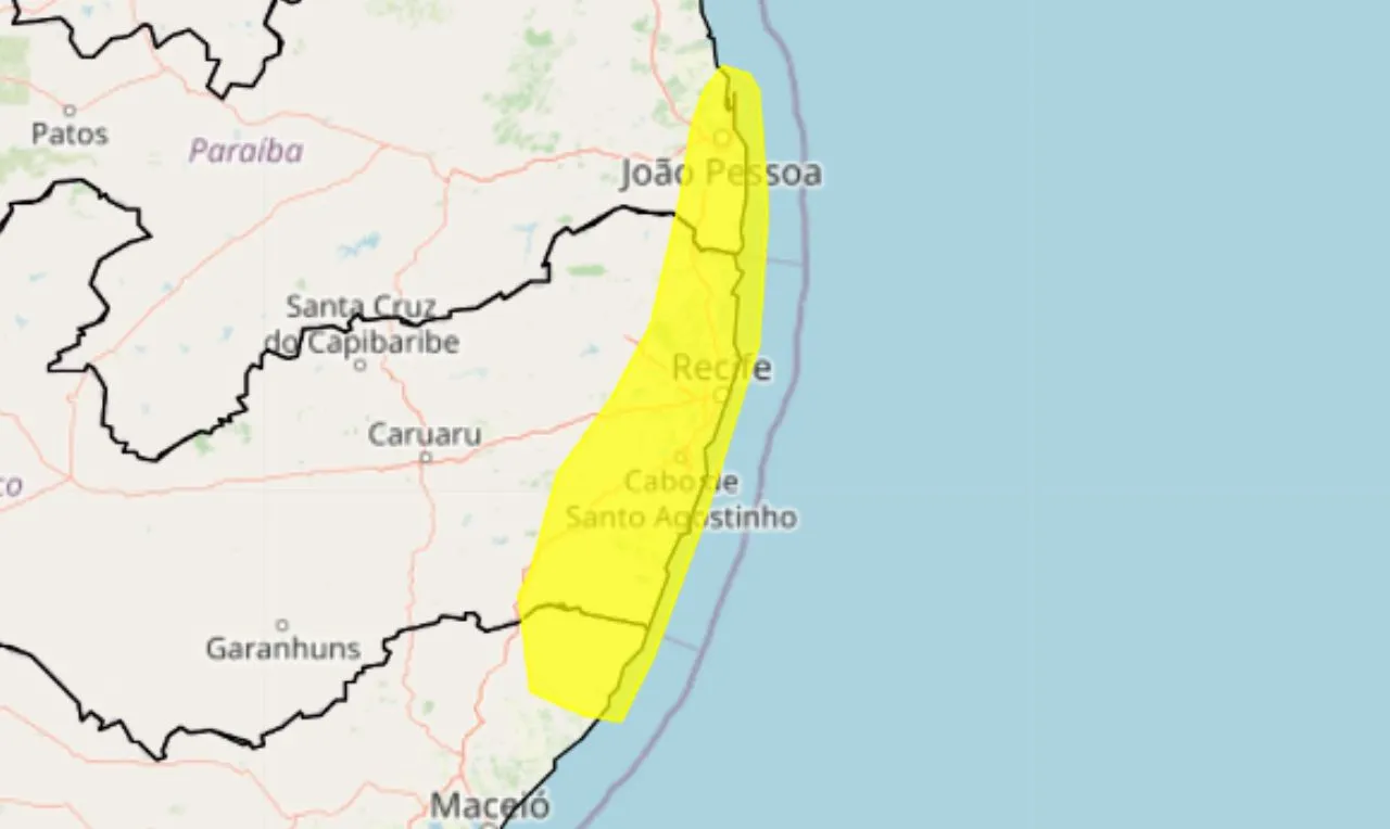 o mapa mostra as áreas em alerta para chuva intensa